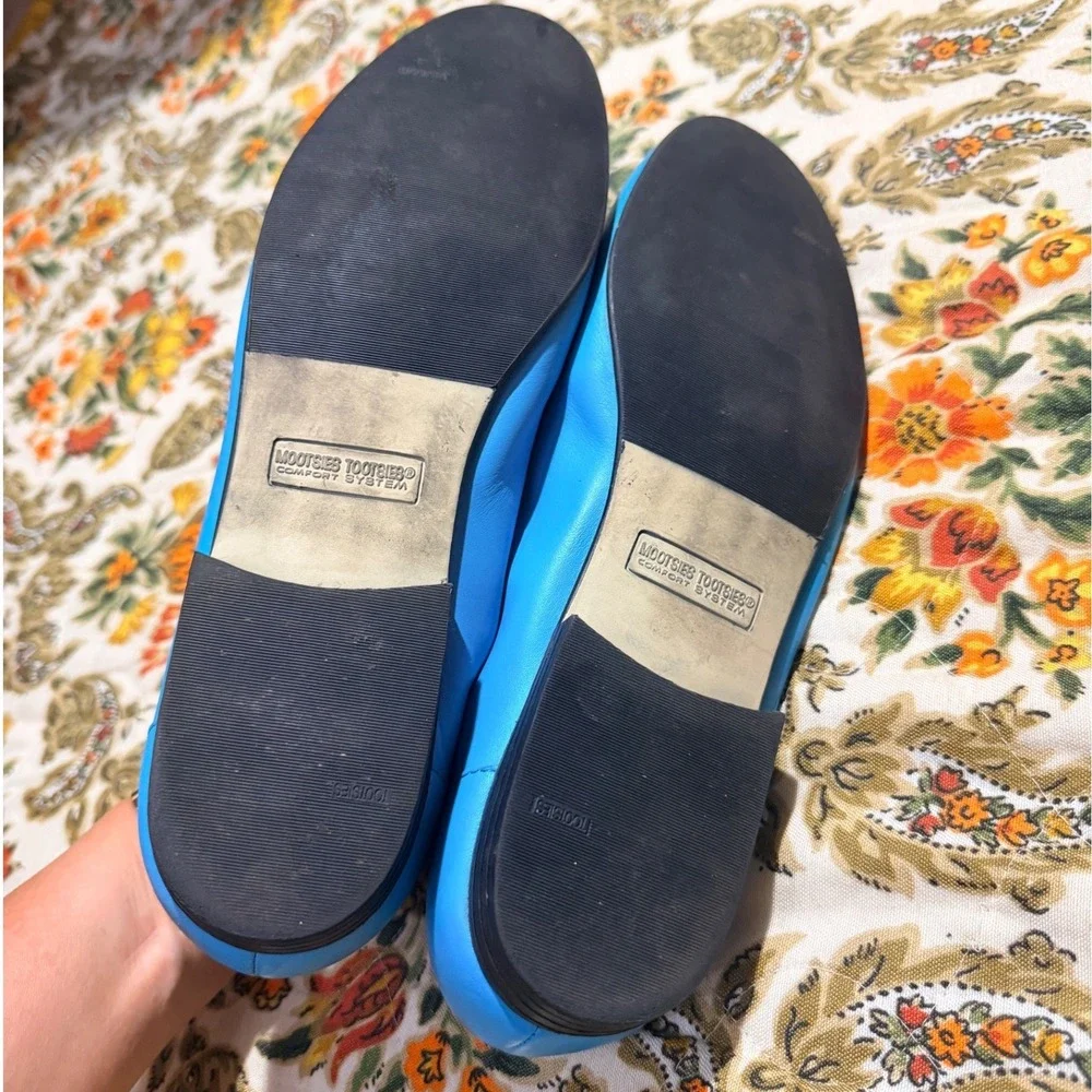 Mootsies Tootsies vintage Blue Leather Loafers Tortoiseshell Bar Flats 10M